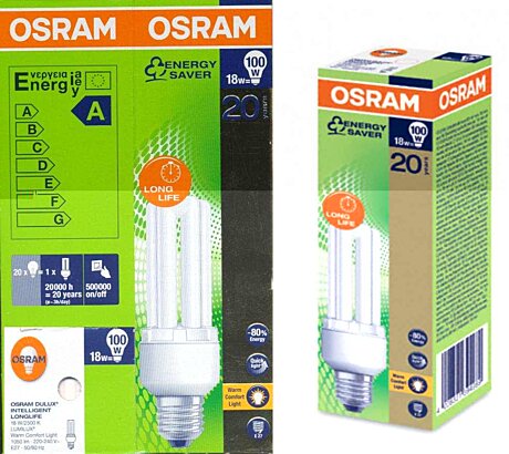 Úsporná žárovka Osram E27, 18W