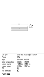 Montažní list Koupelnové LED svítidlo TASK 01-2329 60cm IP44, Redo Group