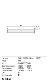 Montažní list Koupelnové LED svítidlo TASK 01-2330 90cm IP44, Redo Group