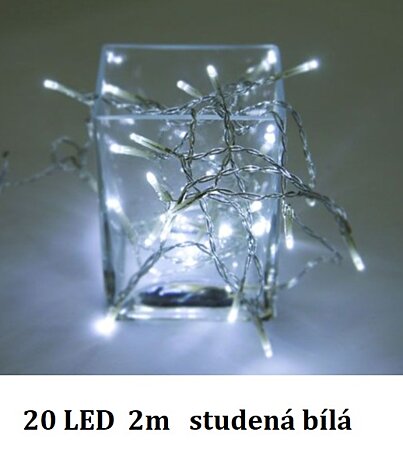 20LED girlanda SR-AXS000520 POSLEDNÍ KUS, na baterie studená bílá 2m