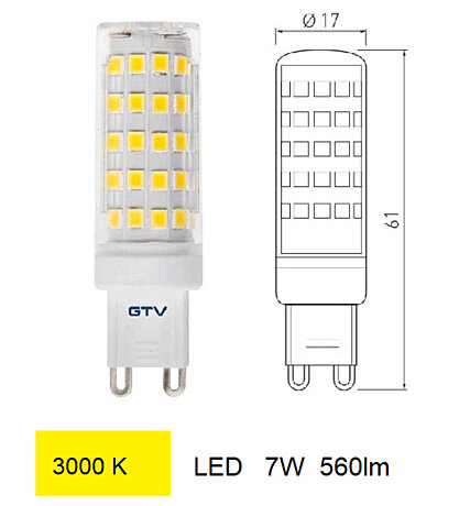 LED žárovka G9 GTV LD-G9P7W0-30 teplá bílá 560lm