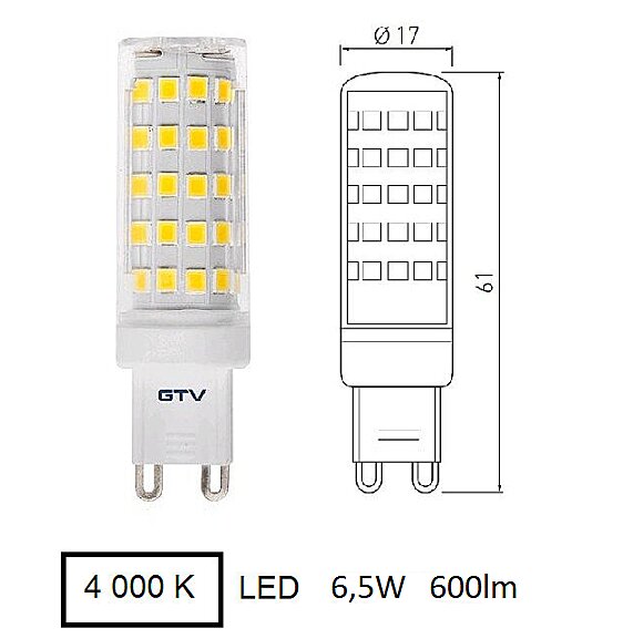 LED žárovka G9 GTV LD-G9P67W0-40 denní bílá 560lm