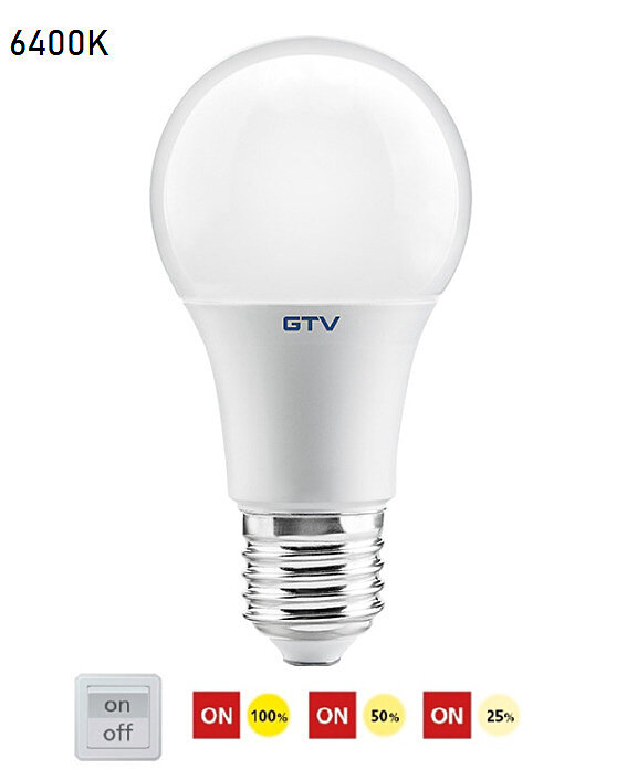 Krokově stmívatelná LED žárovka E27 10W LD-3SDA606-10W studená bílá GTV