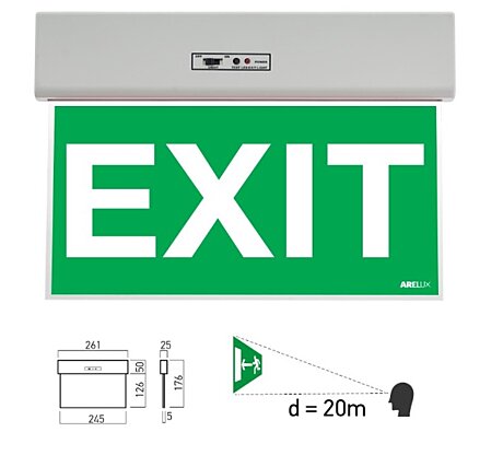 Nouzové světlo GO10M E Exit Arelux na strop i stěnu