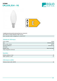 Montažní list LED žárovka 12264 Eglo E14 4,9W 470lm 4000K CRI90
