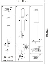 Montažní list Venkovní LED sloupek FIUMICINO 98151 Eglo 45cm