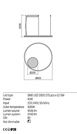 Montažní list Stmívatelné závěsné LED svítidlo Orbit 01-1948-TRIAC 3000K Ø 60cm, Redo Group
