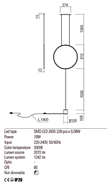 Montažní list Závěsná LED lampa SLICK 01-2196 3000K, Redo Group