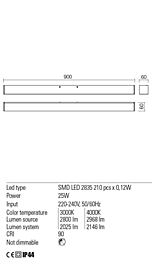 Montažní list Koupelnové LED svítidlo THELA 01-2328 90cm IP44, Redo Group