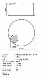 Montažní list Stmívatelné závěsné LED svítidlo Orbit 01-1950-TRIAC 3000K Ø 100cm, Redo Group