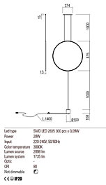 Montažní list Závěsná LED lampa SLICK 01-2198 3000K, Redo Group