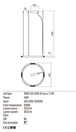 Montažní list Závěsné LED svítidlo UNION 01-2203 3000K Ø 60cm, Redo Group