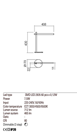 Montažní list Stolní LED lampička OMEO 01-2212 CCT, Redo Group