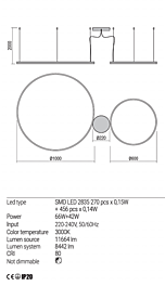 Montažní list Stmívatelné závěsné LED svítidlo Orbit 01-1720-TRIAC 3000K Ø 100cm, Redo Group