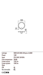 Montažní list Nástěnné LED svítidlo SPELL 01-2219 3000K, Redo Group