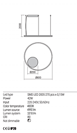 Montažní list Stmívatelné závěsné LED svítidlo Orbit 01-1961-TRIAC 4000K Ø 60cm, Redo Group