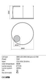 Montažní list Stmívatelné závěsné LED svítidlo Orbit 01-1962-TRIAC 4000K Ø 80cm, Redo Group