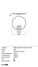 Montažní list Stmívatelné nástěnné LED svítidlo Orbit 01-1905-DALI Ø 60cm 4000K, Redo Group