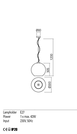 Montažní list Závěsné svítidlo BOWL 01-2075 Ø 30cm, Redo Group