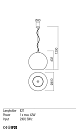 Montažní list Závěsné svítidlo BOWL 01-2078 Ø 40cm, Redo Group