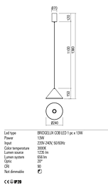 Montažní list Závěsné LED svítidlo EIKO 01-1985 3000K, Redo Group