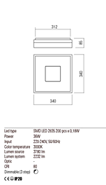 Montažní list Stmívatelné stropní LED svítidlo MAYA 01-1995 3000K, Redo Group