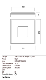 Montažní list Stmívatelné stropní LED svítidlo MAYA 01-2000 3000K, Redo Group