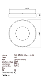 Montažní list Stmívatelné stropní LED svítidlo MAYA 01-2003 3000K, Redo Group