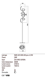 Montažní list Stmívatelná stojací LED lampa GODART 01-2107 3000K, Redo Group