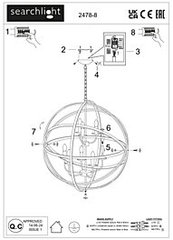 Montažní list Anglické světlo 2478-8BK Orbit 82cm Searchlight