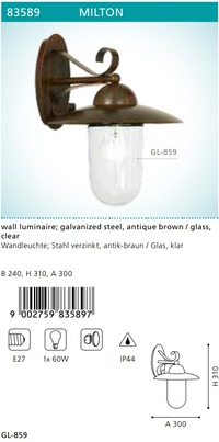 Venkovní nástěnné svítidlo MILTON 83589 Eglo