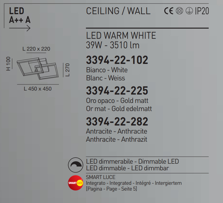 Italské LED světlo Fabas 3394-22-102 Bard bílé