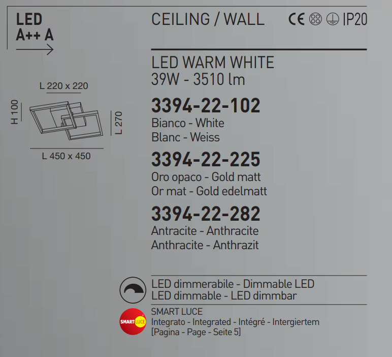 Italské LED světlo Fabas 3394-22-282 Bard antracit