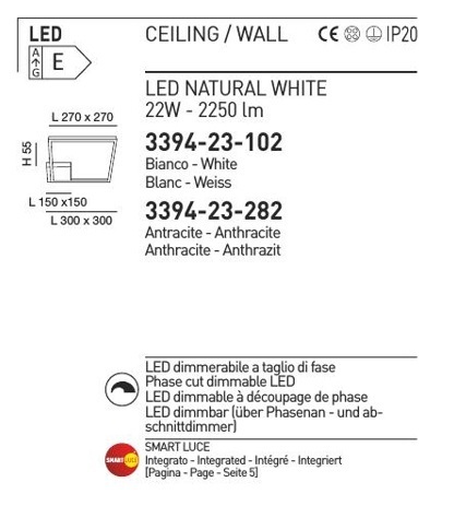 Italské LED světlo Fabas 3394-23-282 Bard antracit