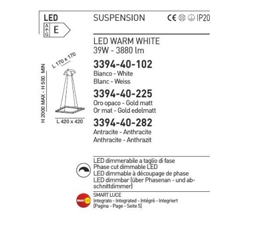 Italské LED světlo Fabas 3394-40-282 Bard šedé