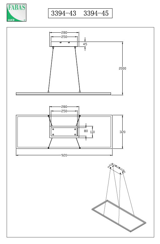 Závěsné LED svítidlo BARD 4000K 3394-43-102 Fabas