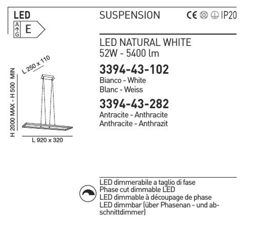 Závěsné LED svítidlo BARD 4000K 3394-43-102 Fabas