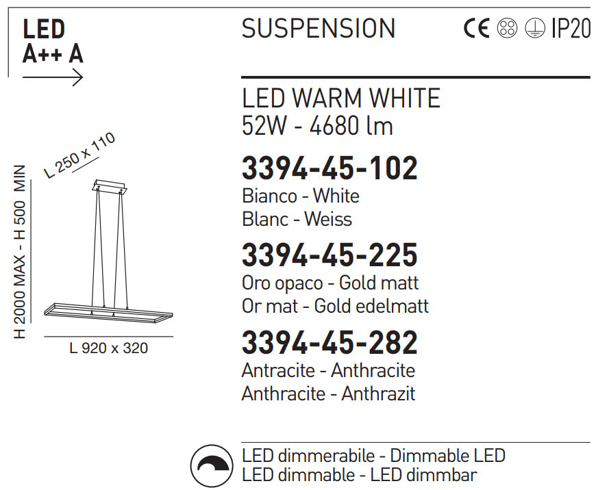 Italské LED světlo Fabas 3394-45-282 Bard černé
