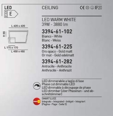 Italské LED světlo Fabas 3394-61-282 Bard šedé