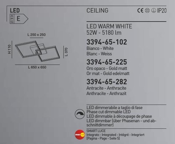 Italské LED světlo Fabas 3394-65-225 Bard stmívatelné