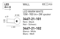 Nástěnné LED svítidlo 3467-21-102 s reproduktorem ARETHA FABAS