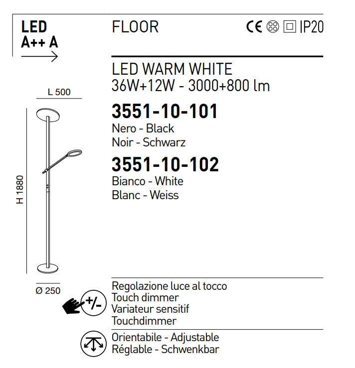 Italská LED lampa 3551-10-102 Regina stmívatelná Fabas