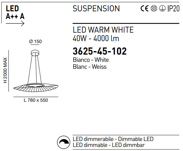 Italské LED světlo 3625-45-102 Vela Fabas